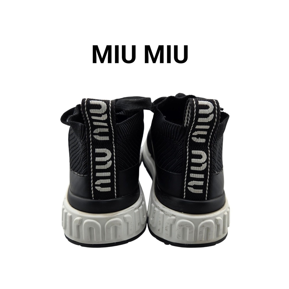 Miu Miu Black Knit Logo Sock Sneakers Womens 8.5 Luxury Trainers COA